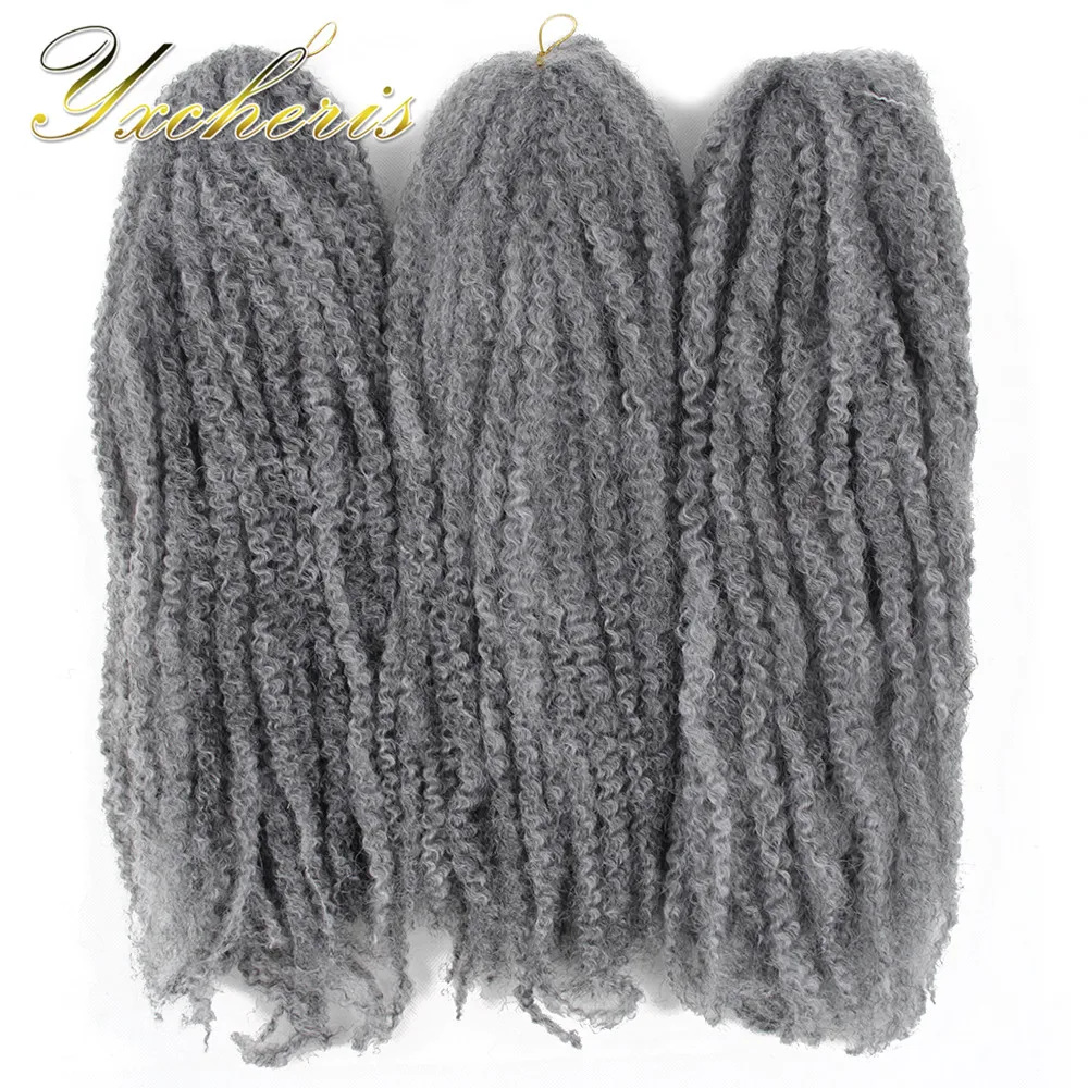 

YXCHERISHAIR Kanekalon косички марли волос 18 "Длинные Серые светлые термостойкие АФРО Синтетические Kinky вьющиеся волосы расширен