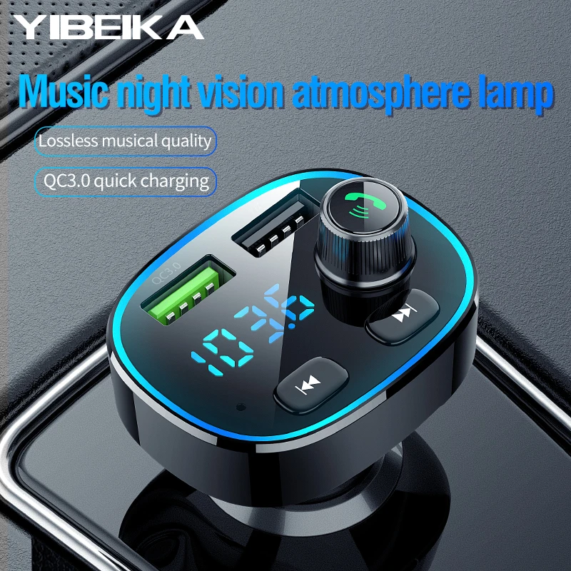YIBEIAK FM передатчик модулятор Bluetooth 5 0 hands free автомобильный комплект аудио mp3 плеер