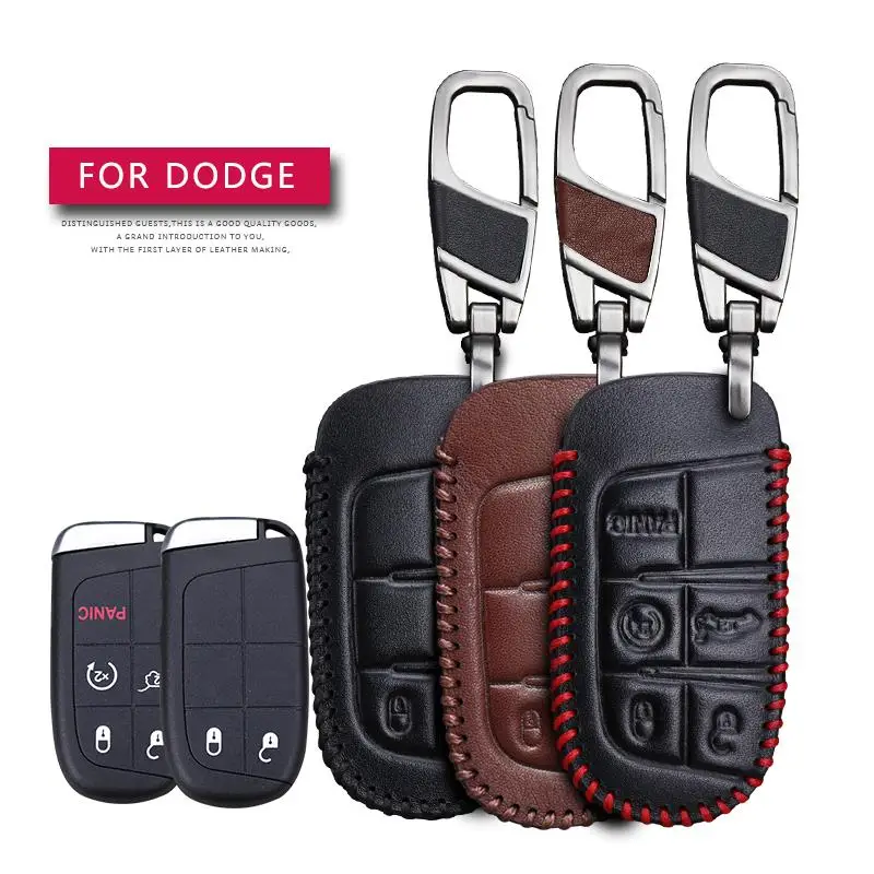 Кожаный чехол для автомобильного ключа Dodge Caliber Journey Caravan RAM Charger Nitro Stratus Dakota Challenger