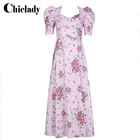 Платье миди CHICALDY для женщин, милое модное розовое платье знаменитости с цветочным принтом и рюшами, с V-образным вырезом, для девушек