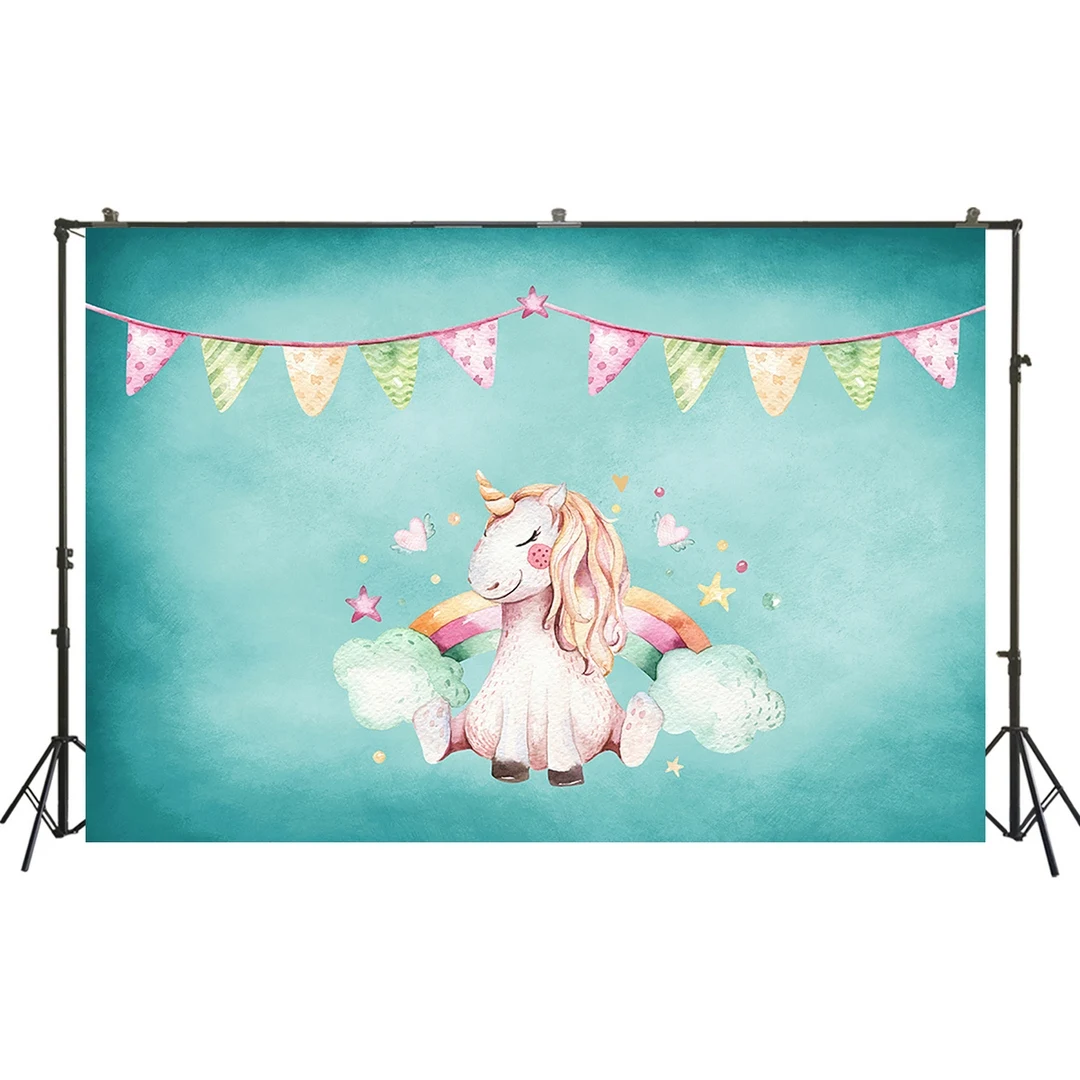 

HUAYI Photography Backdrops Birthday Photo Backdrop Unicorn Baby Shower Birthday Party Decor Banner Photography Background W-420
