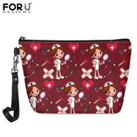 forudesigns cute nurse print makeup storage pouch fashion learher cosmetic bag casual travel organizer toiletry case for female