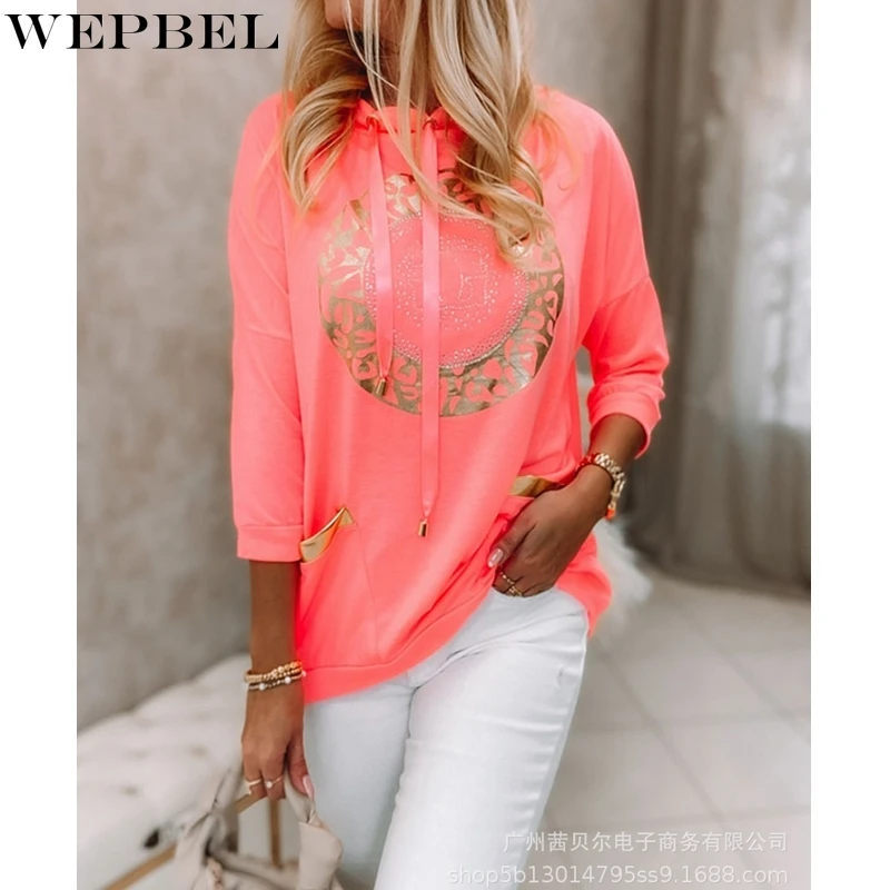 

WEPBEL Sweatshirts Fashion Autumn Loose Printed Pullover Sweatshirts Women's Casual Long Sleeve O-Neck Sweatshirts Top