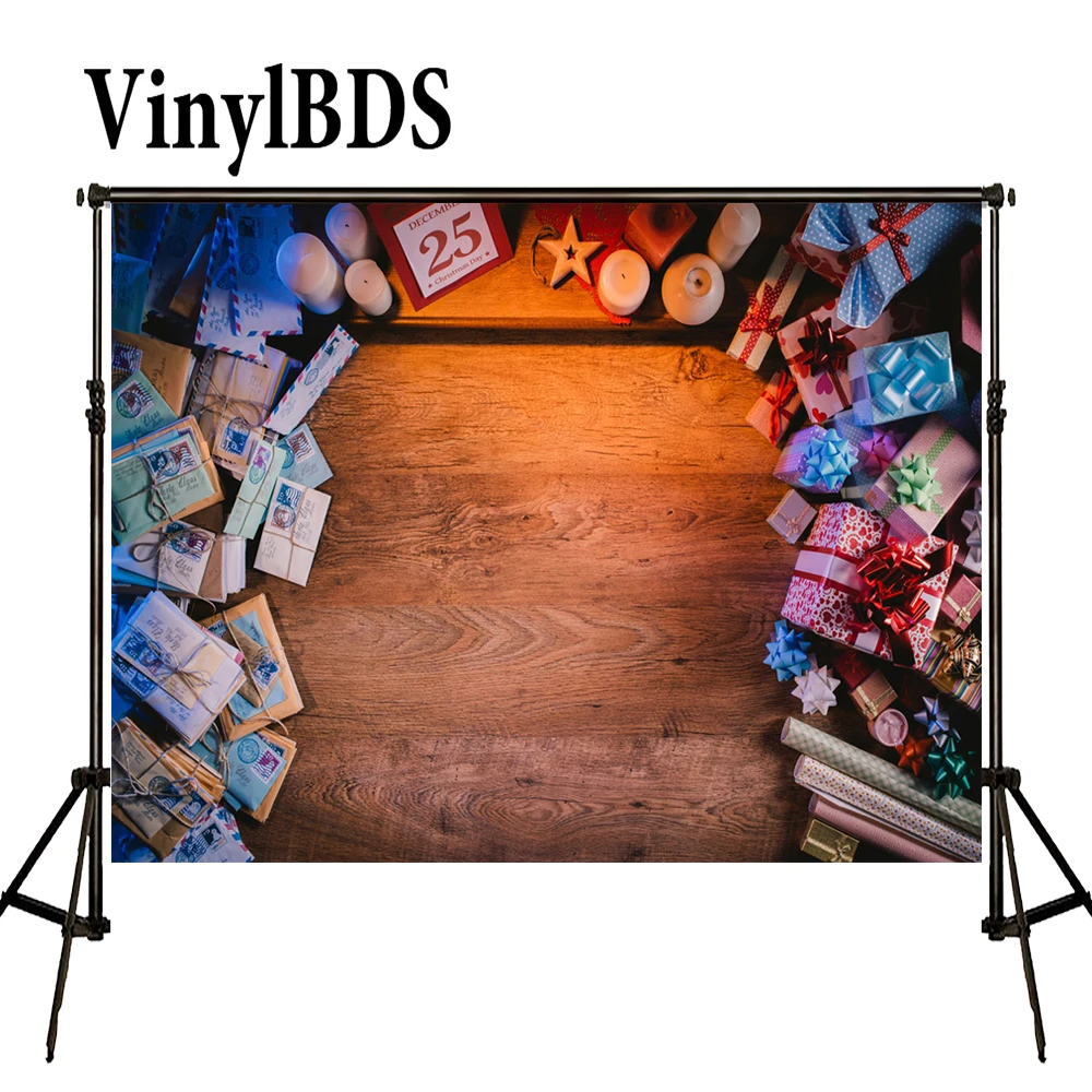 

VinylBDS Photo Background Christmas Photo Backdrop Gift Box Photo Background Old Wooden Floor Background For Newborn Photo Shoot