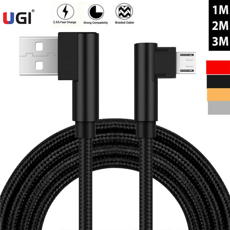 UGI 2020 New 2.4A Fast Charging Cable Type C Cable USB C Cable Micro USB Cable Mobile Phone Cables Tablet Elbow 90° Bend L Shape