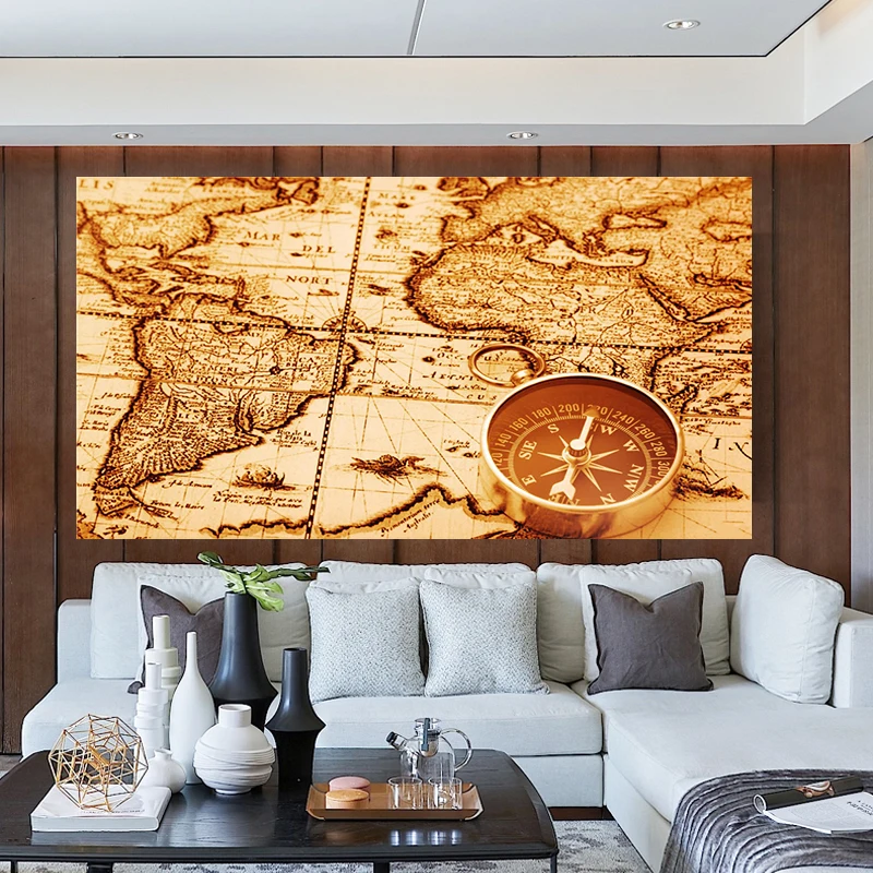 Винтажная карта Экологически чистая Нетканая Картина на холсте настенный