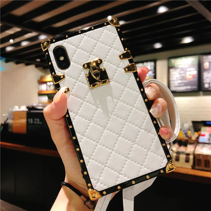 For iPhone 13 12 11 Pro XS MAX X XR 6 6S 8 7 Plus Luxury Square Leather Cover Samsung S8 S9 S10 S20FE Ultra Note 9 10 PRO | Мобильные