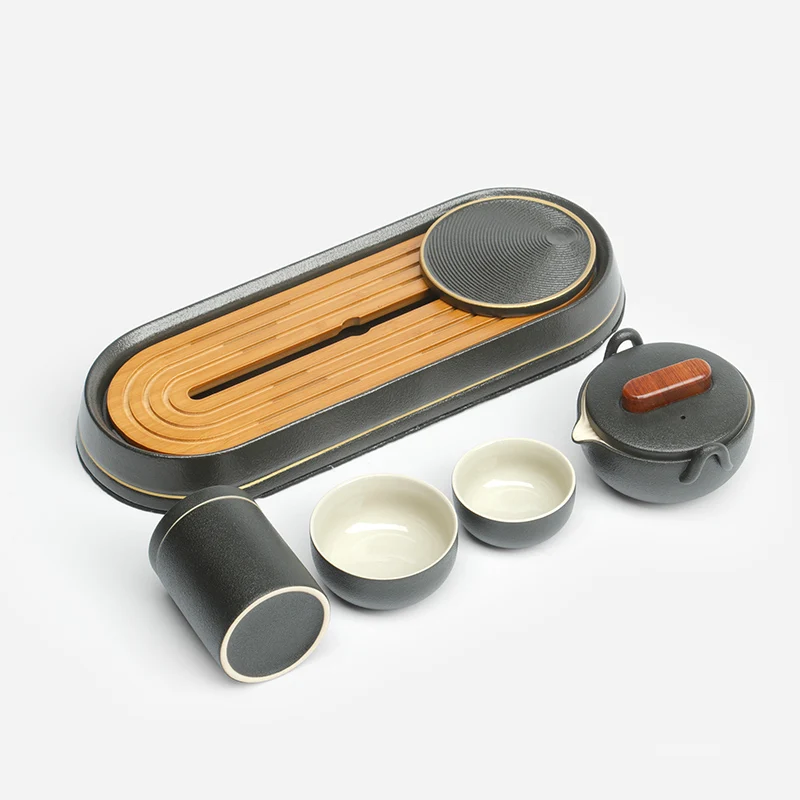 

One Pot Two Cups Travel Convenient Tea Cup Set Storage Wooden Style Portable Tea Set Household Tea Tray Ceramic Mini Set