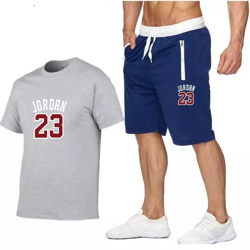 

2021 new summer men's round neck short sleeve + shorts suit 23 letter printing fashion clothing high quality casual sports suit