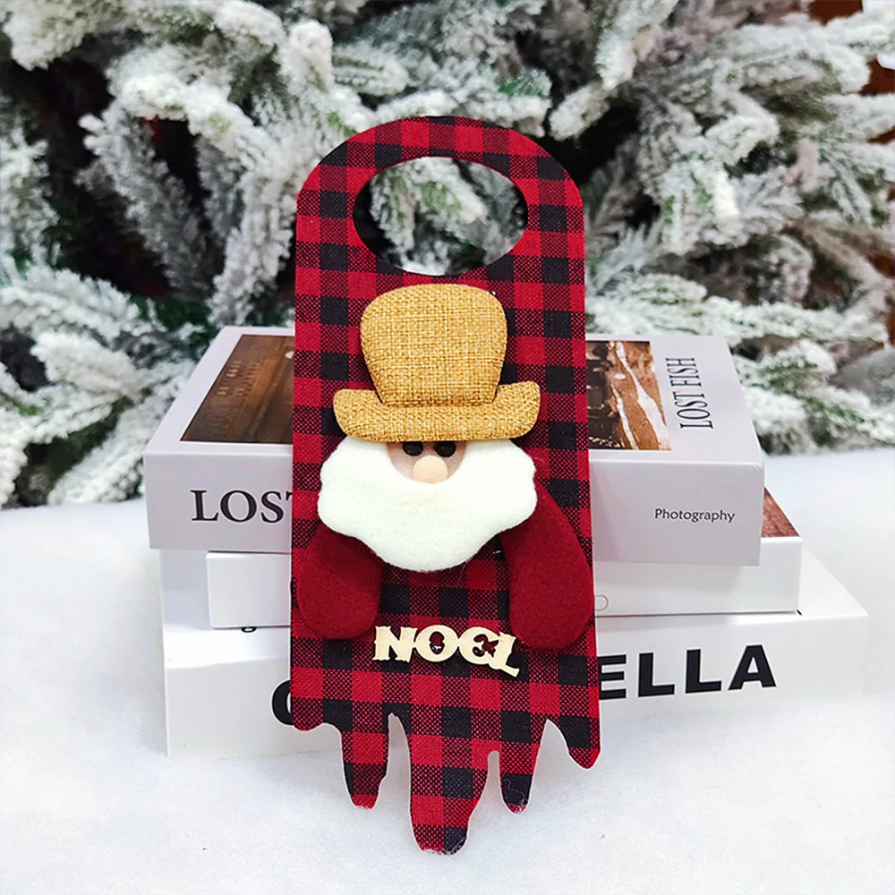 

Red Black Plaid Cloth Craft Door Handle Ornament Holiday Party Supplies 27 × 10.5cm Cartoon Santa Claus/Elk/Snowman Pendant