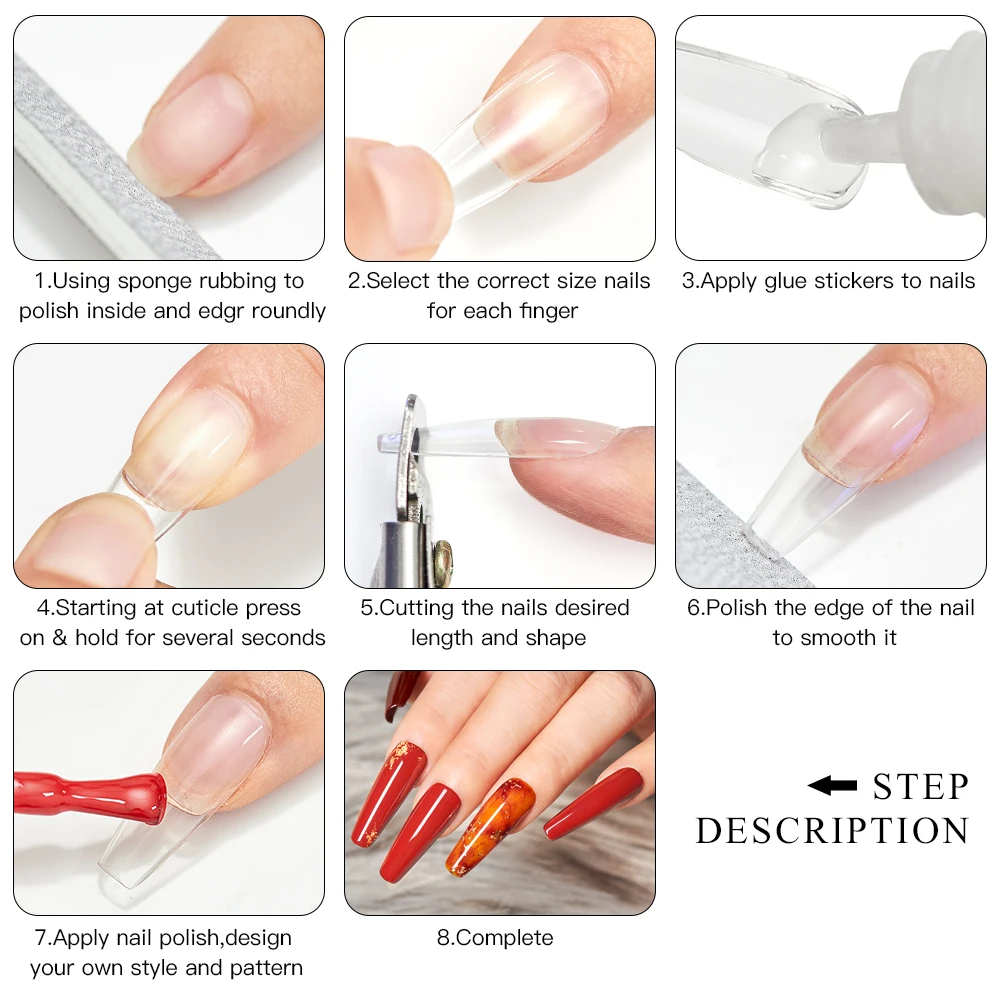 

500/600 Pcs False Acrylic Nail Tips Nail Glue Extension Set Clear White Natural French Full Cover UV Gel Fake Nail Tips