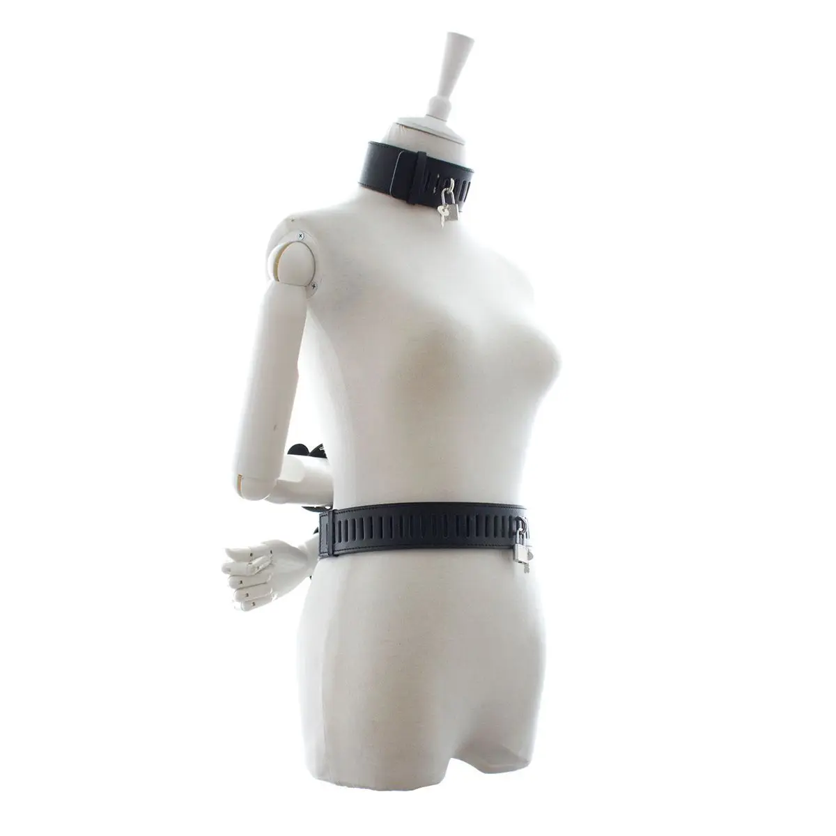 Черные кожаные наручники на шею БДСМ бондаж ограничения Фетиш эротический