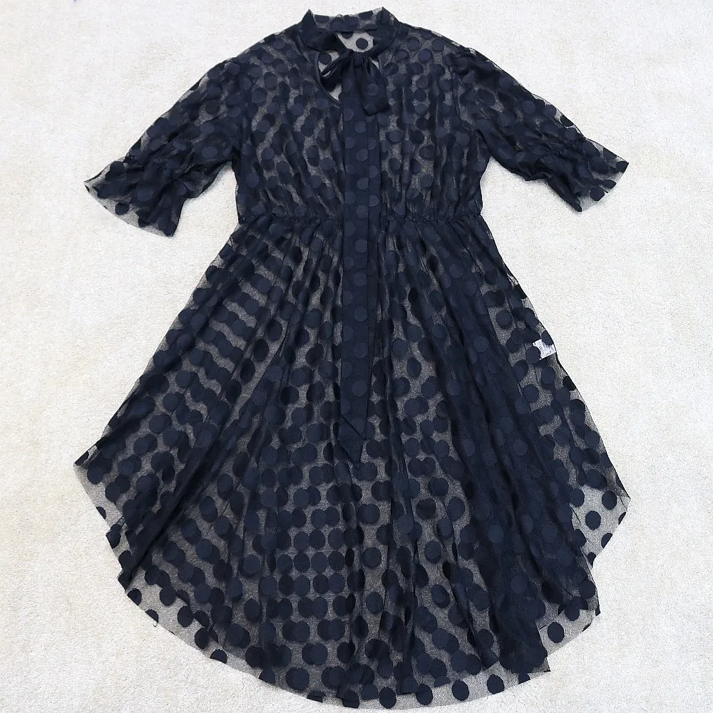 

Mesh Perspective Dress Women's African Clothing 2021 New Bow Collar Nephew-Sleeved Ladies Sexy Large Size Dress (no Underwear)
