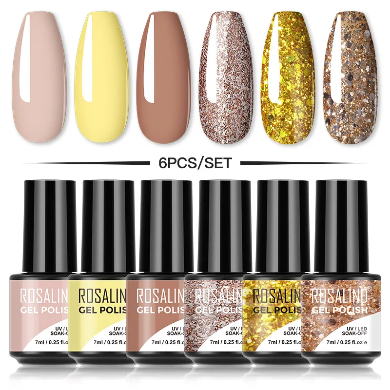 Набор гель-лаков ROSALIND для маникюра набор из 4/6 шт. УФ-лампа гибридные Лаки базовые