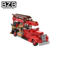 bzb moc 35195 city retro v8 85 fire truck building block car model brick parts decoration kid boy puzzle game diy toy best gift