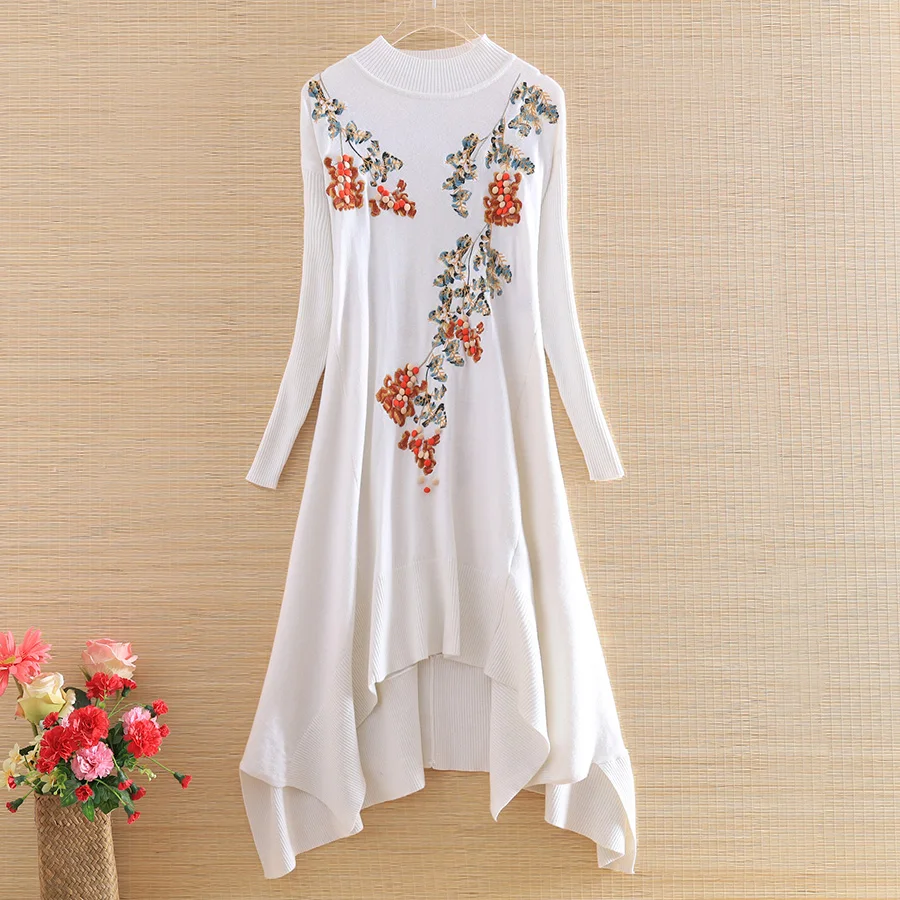 Высококачественное осенне-зимнее платье в китайском стиле винтажное вышитое