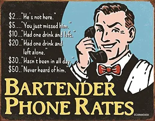 

HomDeo Tin Sign Man Cave Bar Room Wall Decor Gym Bartender's Phone Rates Home Farm Metal Signs 12x8 Inches