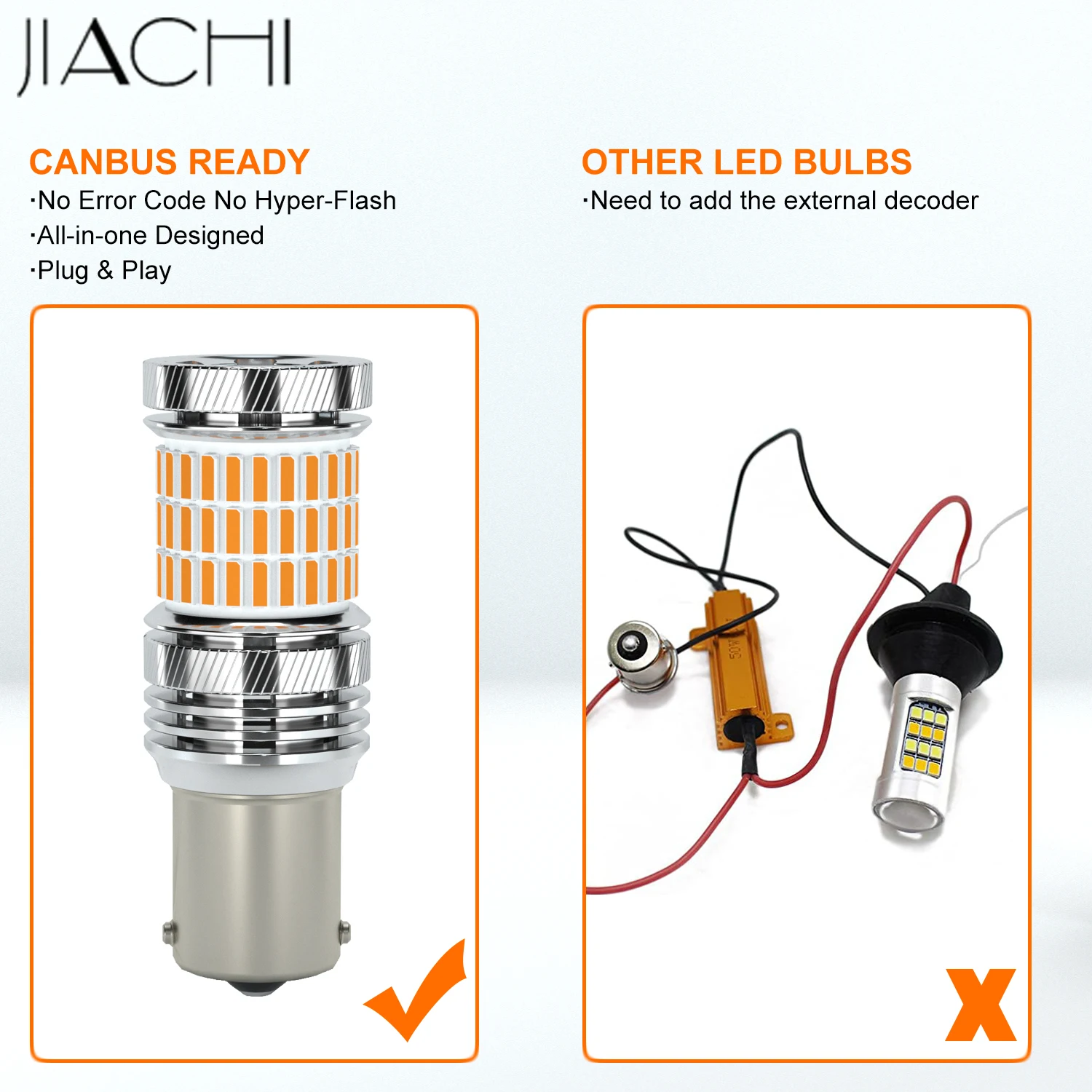 JIACHI 2PCS 1156 BA15S W21/5W LED Car Turn Singal Auto Blinker PY21W BAU15S 3156 7440 High Power No Error Yellow DC12V-24V Super - купить по