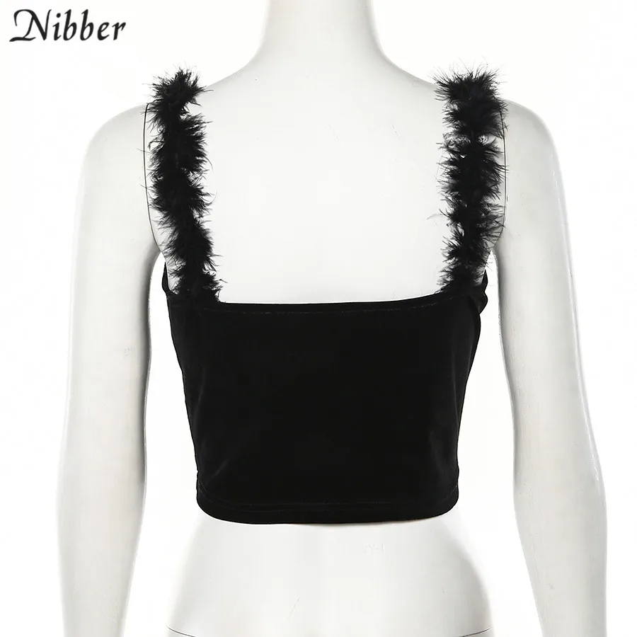 Nibber/пикантные черные фланелевые кроп-топы, camisole, женские,, Осенние, модные, вечерние, Клубные, ночные, эластичные, тонкие топы на бретелях, mujer