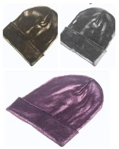 Spring Women's Bronzing Black Beanies Hat Casual Slouchy Beanie for Women Metallic Color Skullies Cap Black Knit Bonnet