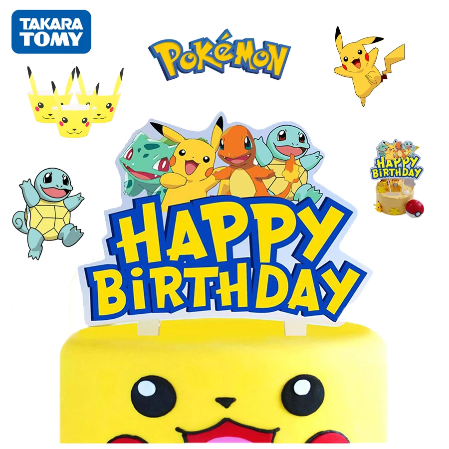 Pikachu Insert Card Pokemon Go Figures Party Cake Topper Pet Charmander Squirtle Bulbasaur KidS Happy Meal Birthday Decorations | Дом и сад