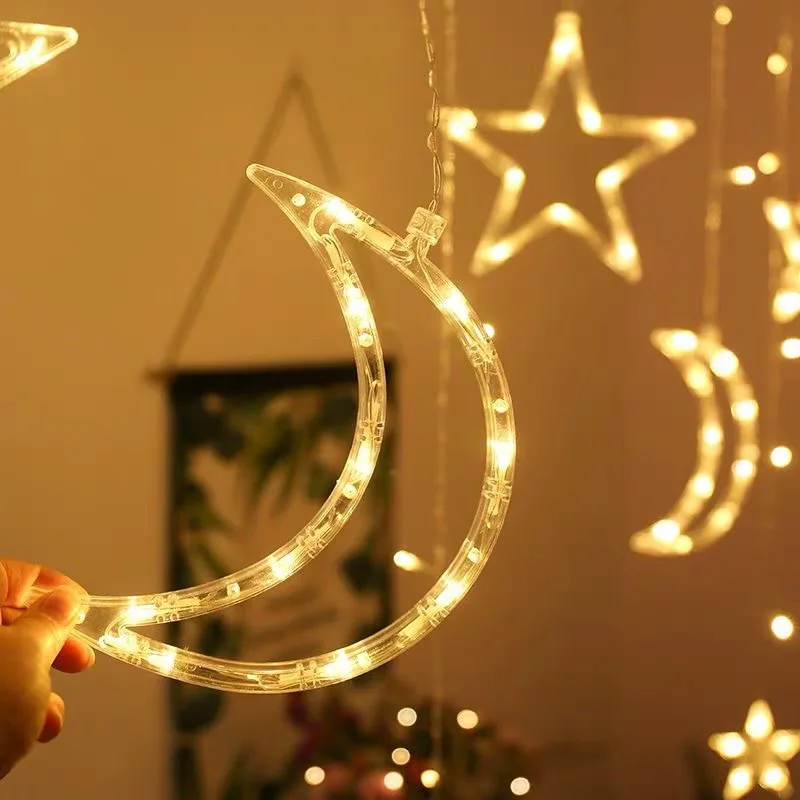 

Light Moon Star Led Curtain Lamp String Room Lights Decoration Lights Eid Mubarak Wedding Party Holiday Fairy Lights Lamp Warm