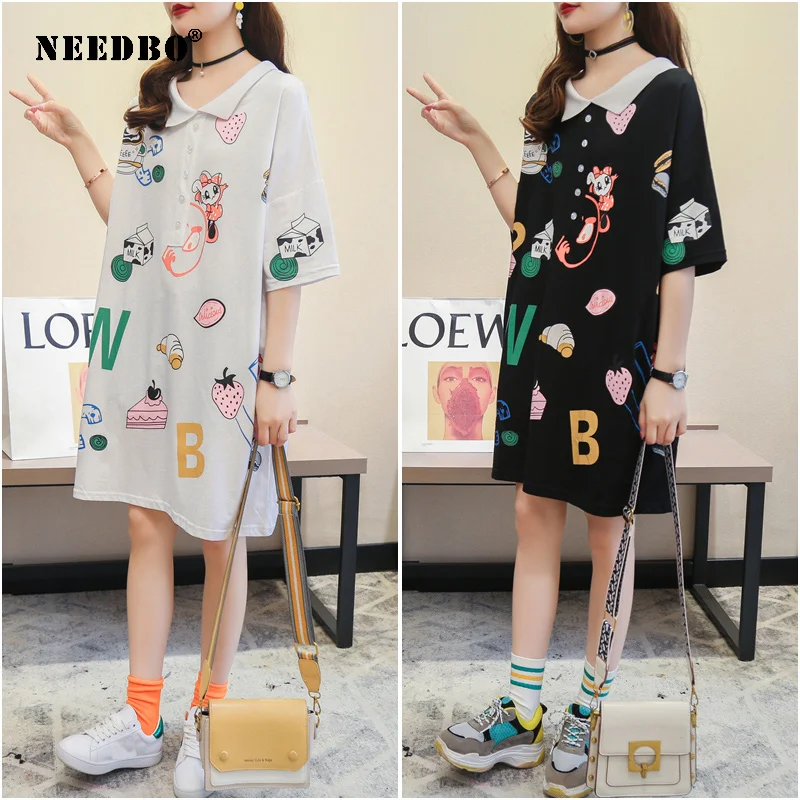 Длинная футболка поло NEEDBO Женская Повседневная кортон с принтом рубашка