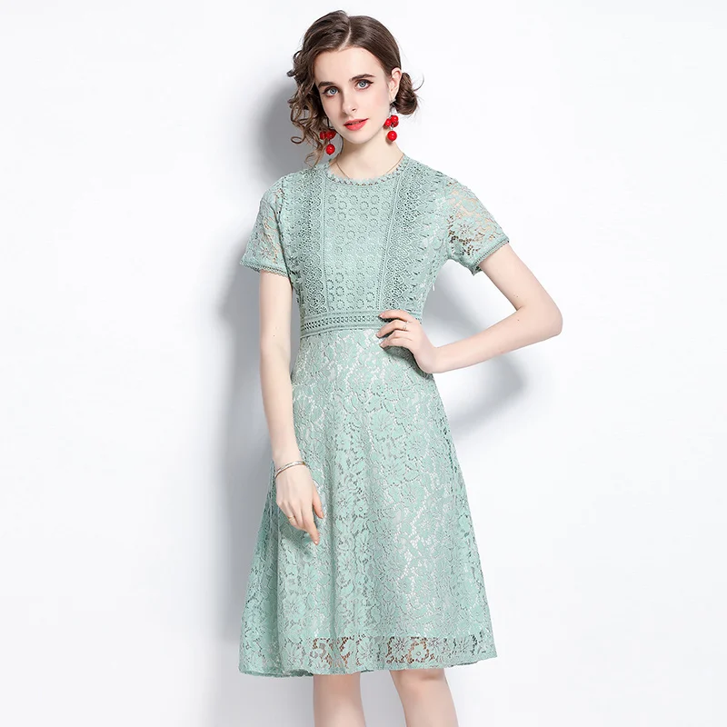 

Summer Designer High Quality Women Elegant Dress Lady Office Casual Cocktail Party Robe Female Vintage Sexy Lace Dress Vestidos