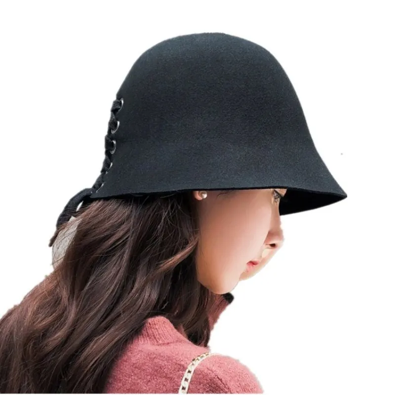 Новая Кепка Fedora одноцветная Женская винная шляпа Bacono Ladies'soft black cube шляпы осенью