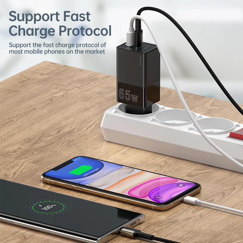 Зарядное устройство KUULAA GaN с функцией быстрой зарядки USB Type-C QC PD 4 0 3 Вт портативное