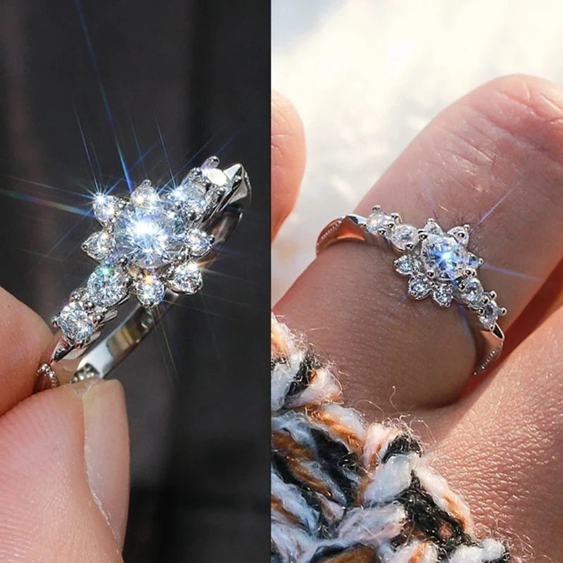 

Dainty Christmas Snowflake Ring for Women Cute Silver Zircon Finger Ring Jewelry Wedding Anniversary Christmas Gift Size 6 to 10