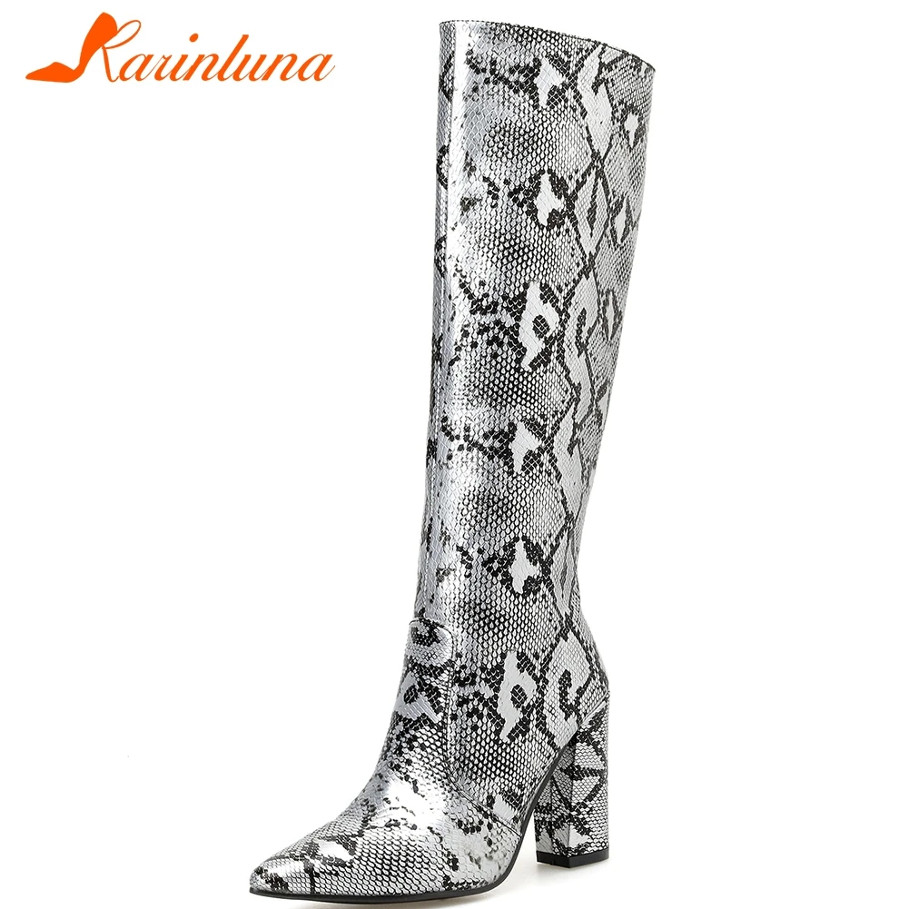 KARINLUNA/Новые Брендовые женские сапоги на высоком массивном каблуке модные до