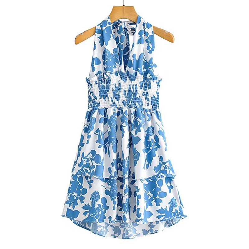 

Женское летнее платье с цветочным принтом, эластичным поясом