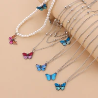 5 pcs personalized painted butterfly pendant necklaces set for women popular trendy multilayer necklace handmade new jewelry