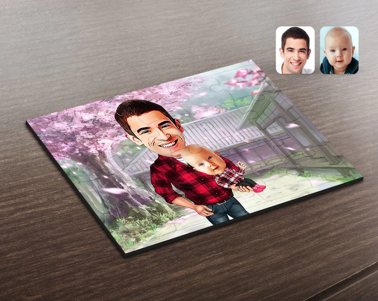 

Personalized Father Son Caricature Of Wooden Puzzle-3
