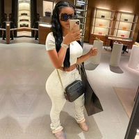 plus size cotton two piece set women 2020 summer clothes crop top and stacked ruched pants suit sporty sweat suits jogging femme