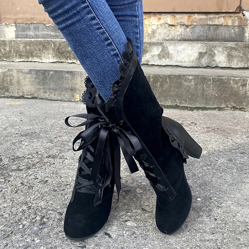 Женские сапоги до середины икры Женская пикантная обувь на высоком каблуке со