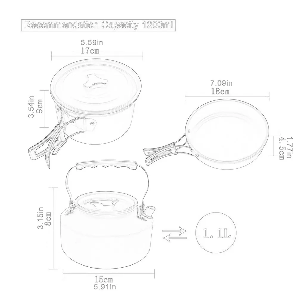 

Ultra-light Aluminum Alloy Camping Cookware Utensils Outdoor Cooking Teapot Picnic Tableware Kettle Pot Frying Pan