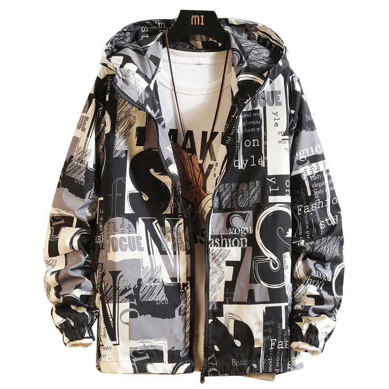 

Fashion Designer Men Jacket Long Sleeve Windbreaker Thin Slim Hooded Letter Zipper Harajuku Coat Student Outwear Brand Clothing