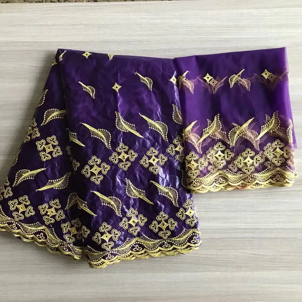 

Pretty Red Wedding/Party African Bazin Lace Fabric With 2Y French Net Lace Cloth For Dress Set IKBN132