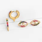 Модные круглые серьги-гвоздики с фианитами золотого цвета с изображением сглаза, очаровательные богемные разноцветные Свадебные маленькие серьги Стразы