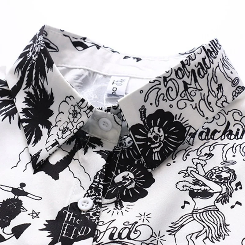 

Spring And Summer Hawaiian Graffiti Casual Long-sleeved Shirt Blusasa Mujer De Moda Blouse Women Blusas Plus Size