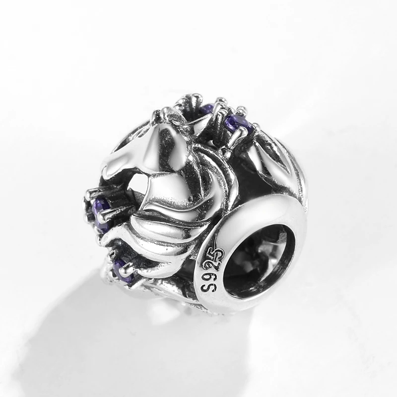 Настоящее 925 пробы серебро смелая мудрость Единорог бусины амулеты фиолетовый