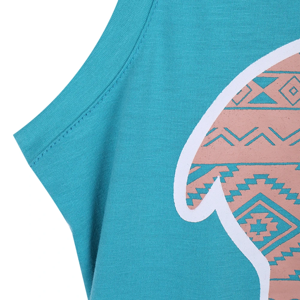 Women Top Shirt Elephant Letters Pattern Sleeveless Round Neck Tank Loose Pullover Wild Fashion Summer Clothes