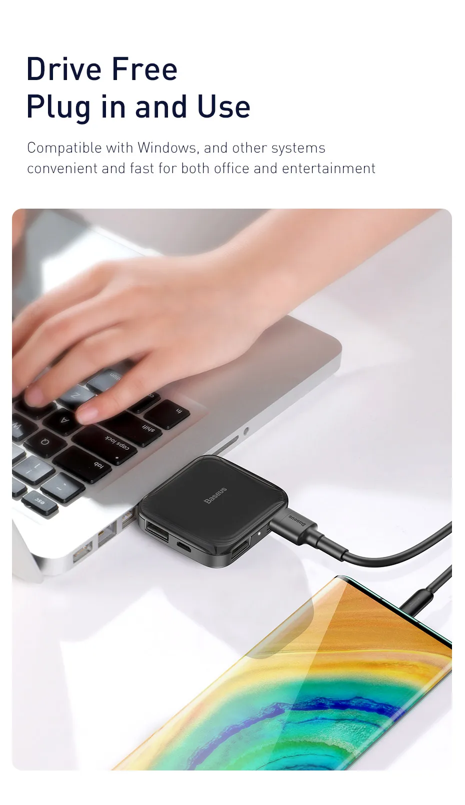 Baseus 4 порта Высокоскоростной usb-хаб несколько для настольного компьютера USB 2,0 сплиттер ноутбук адаптер портативный мульти usb-порт для док-станции Hab