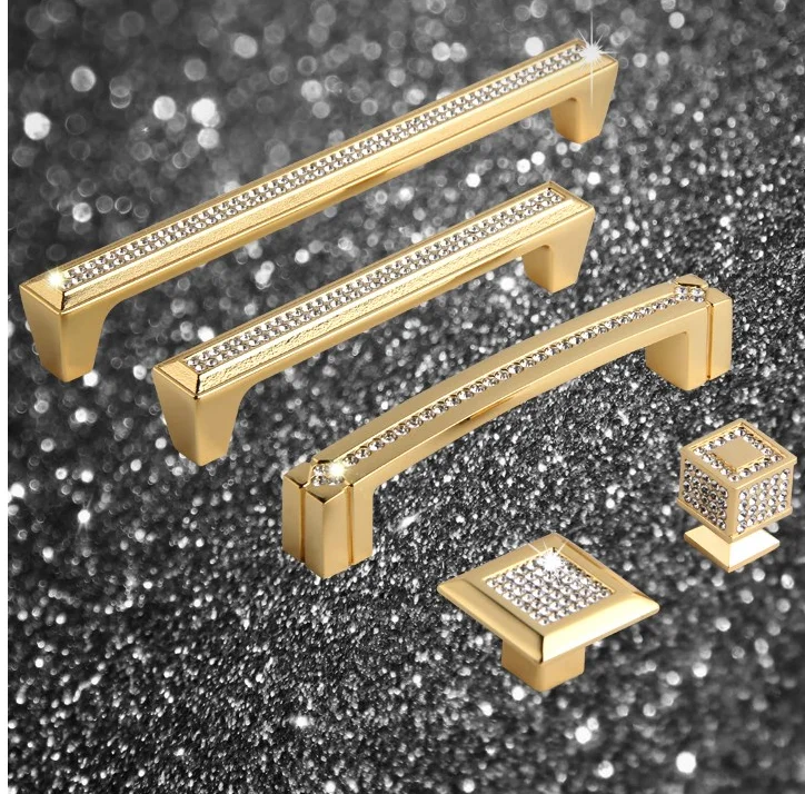 24K реальные золотые или хромированные Чешские Хрустальные Ручки для ящиков шкафа
