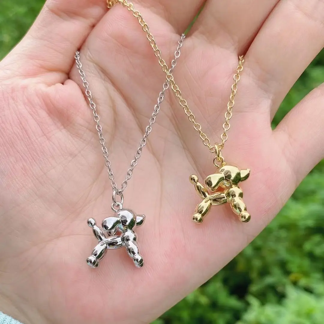 

10Pcs 2021 Fashion Cute Balloon Dog Pendant Necklace Gold Silver Color Chain Choker for Women Party Necklace Jewelry