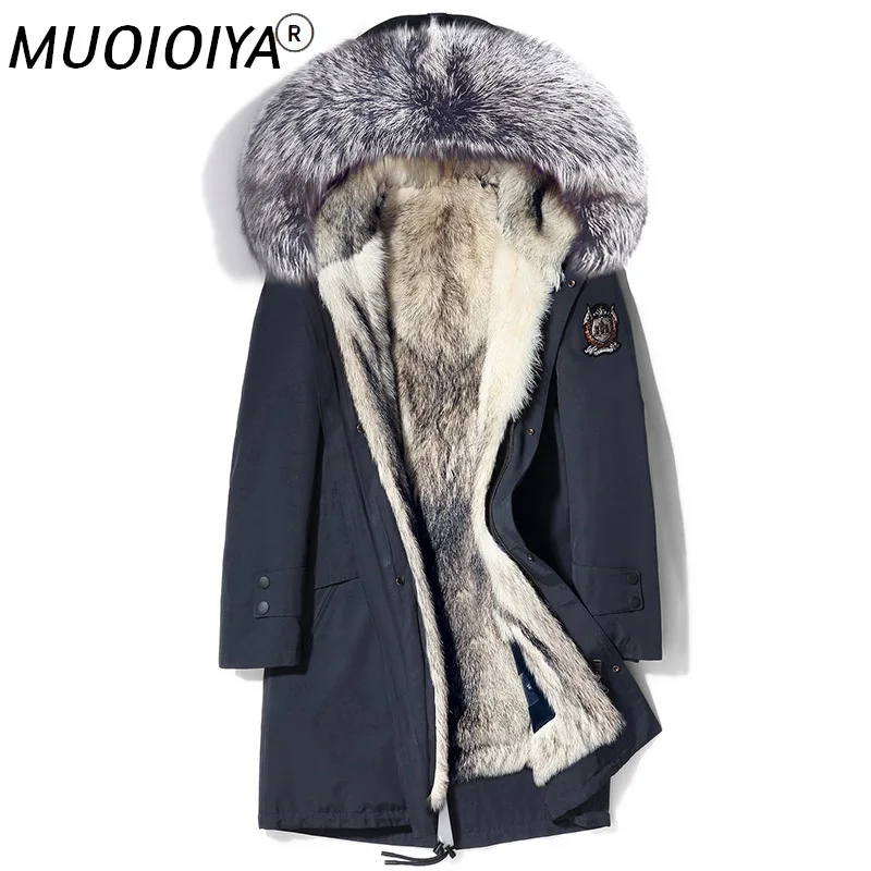 

MUOIOYIA 2022 Warm Winter Jacket Men Clohing Real Wolf Fur Liner Parka 100% Silver Fox Fur Collar Clothes Hommes Veste LXR968