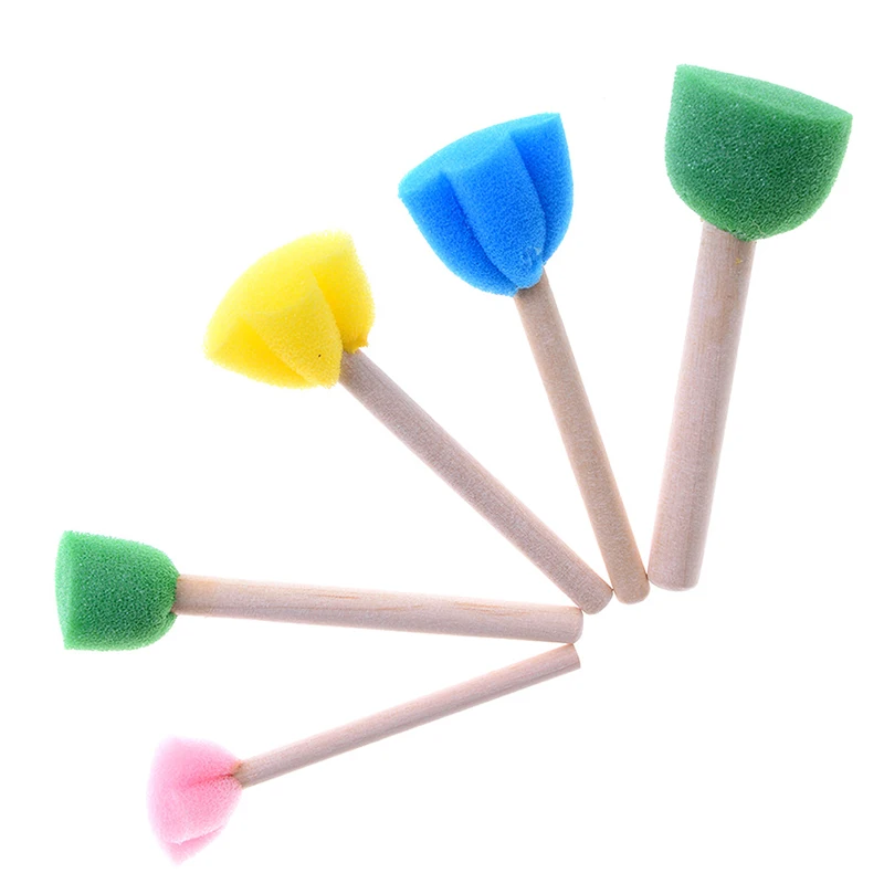 

New5Pcs Wooden Handle Sponge Paint Brush Kids Children Flower Graffiti Art Drawing Painting Toys Tool School Stationery Supplies