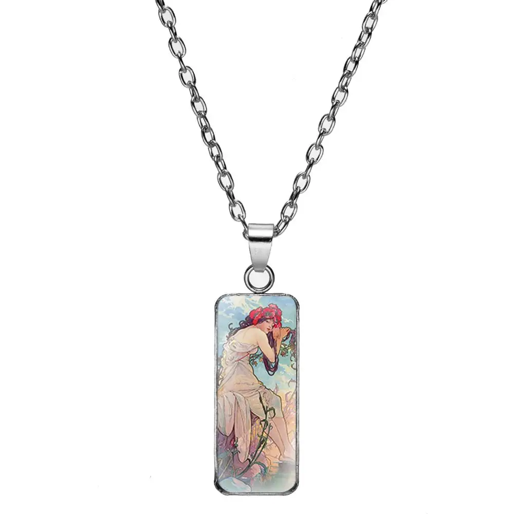 Квадратное ожерелье Alphonse с подвеской винтажное викторианское искусство кабошон